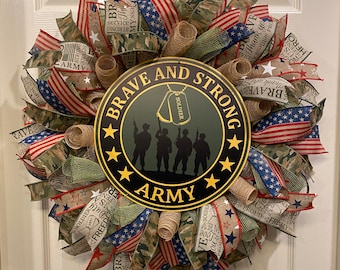 Army Wreath, American Flag Wreath, Military Wreath, Patriotic Wreath, Red White Blue Wreath