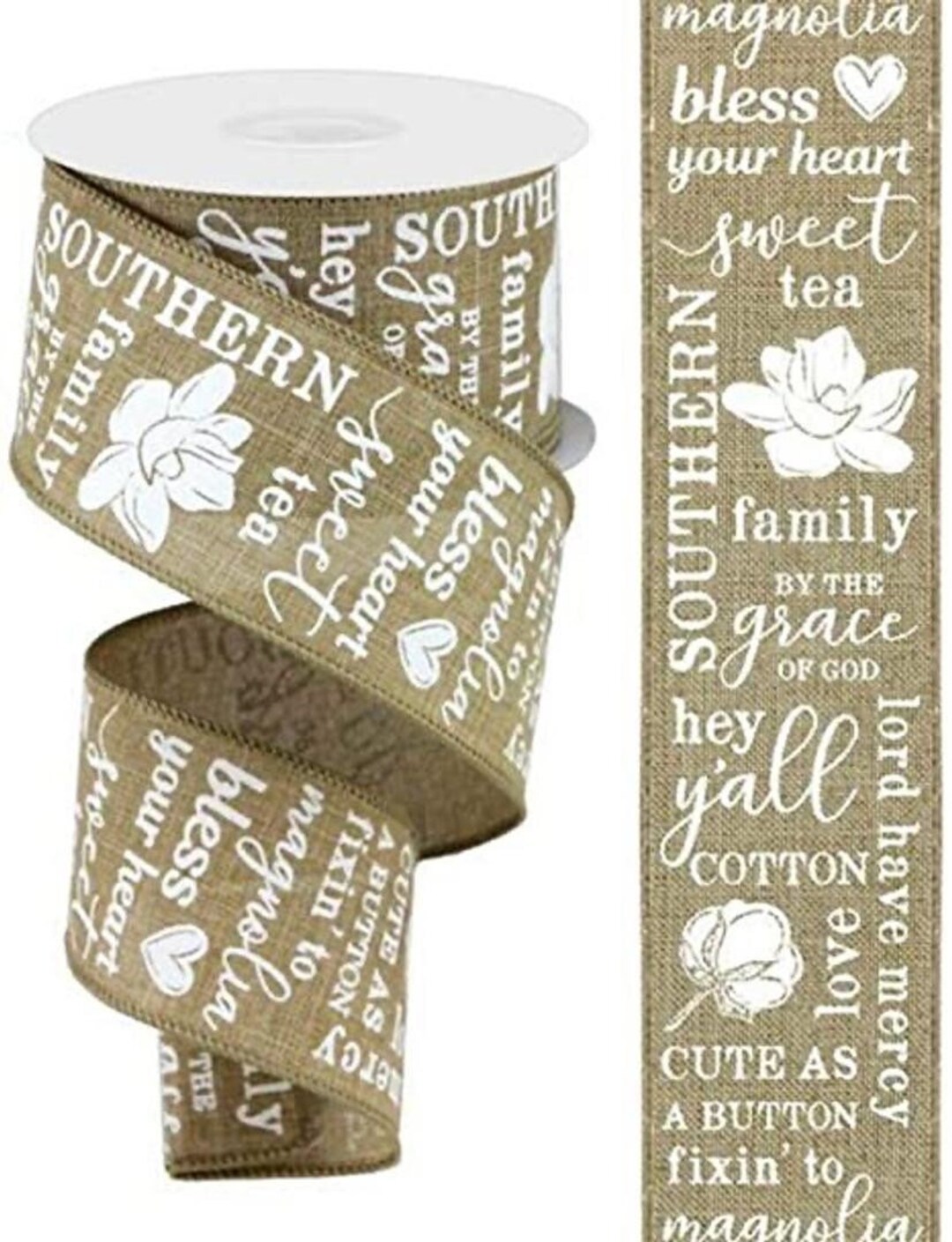 Southern Charm Ribbon, Floral Ribbon, Magnolia Ribbon, Tan Ribbon ...