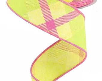 Yellow Ribbon, Green Plaid Ribbon, Pink Plaid Ribbon, Purple Plaid Ribbon, Wired Ribbon, 1 1/2" Wired Ribbon, 10 Yard Roll