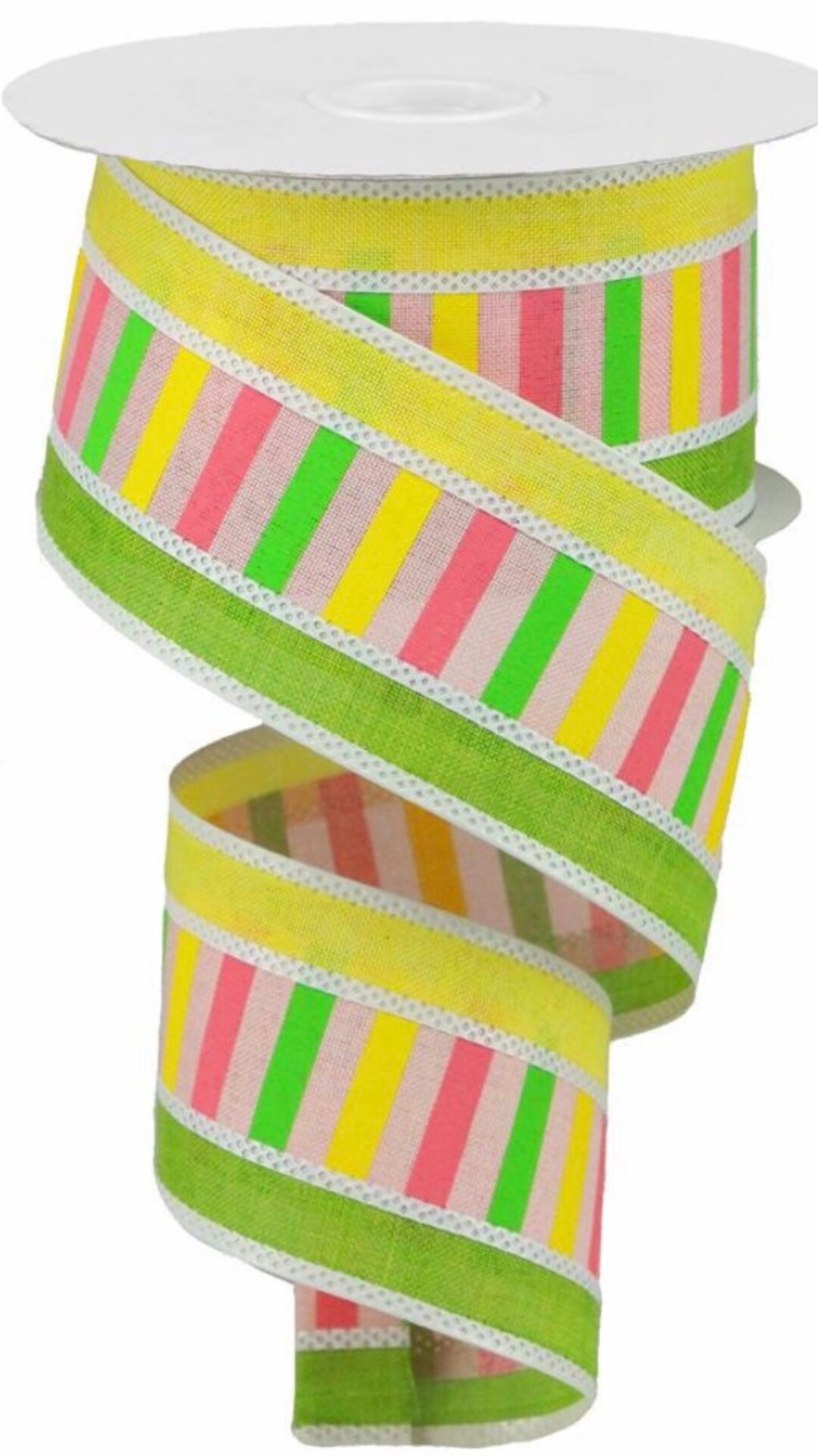 Spring Stripe Ribbon, Pink Green Yellow Stripe Ribbon, Wired Ribbon, 2 1/2 Wired Ribbon, 10 Yard