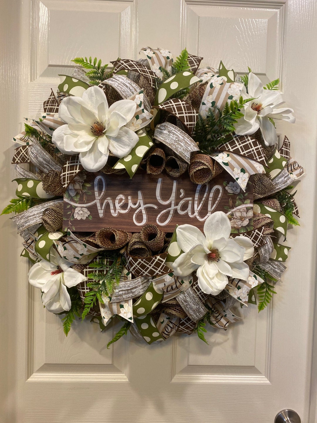 Magnolia Wreath, Hey Y'all Wreath, Southern Wreath, Floral Wreath, Door ...