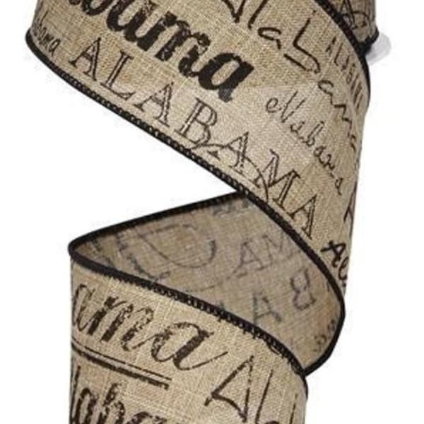 Alabama Ribbon, Burlap Ribbon,  Ribbon, Wired Ribbon, 2 1/2" Wired Ribbon, 10 Yard Roll