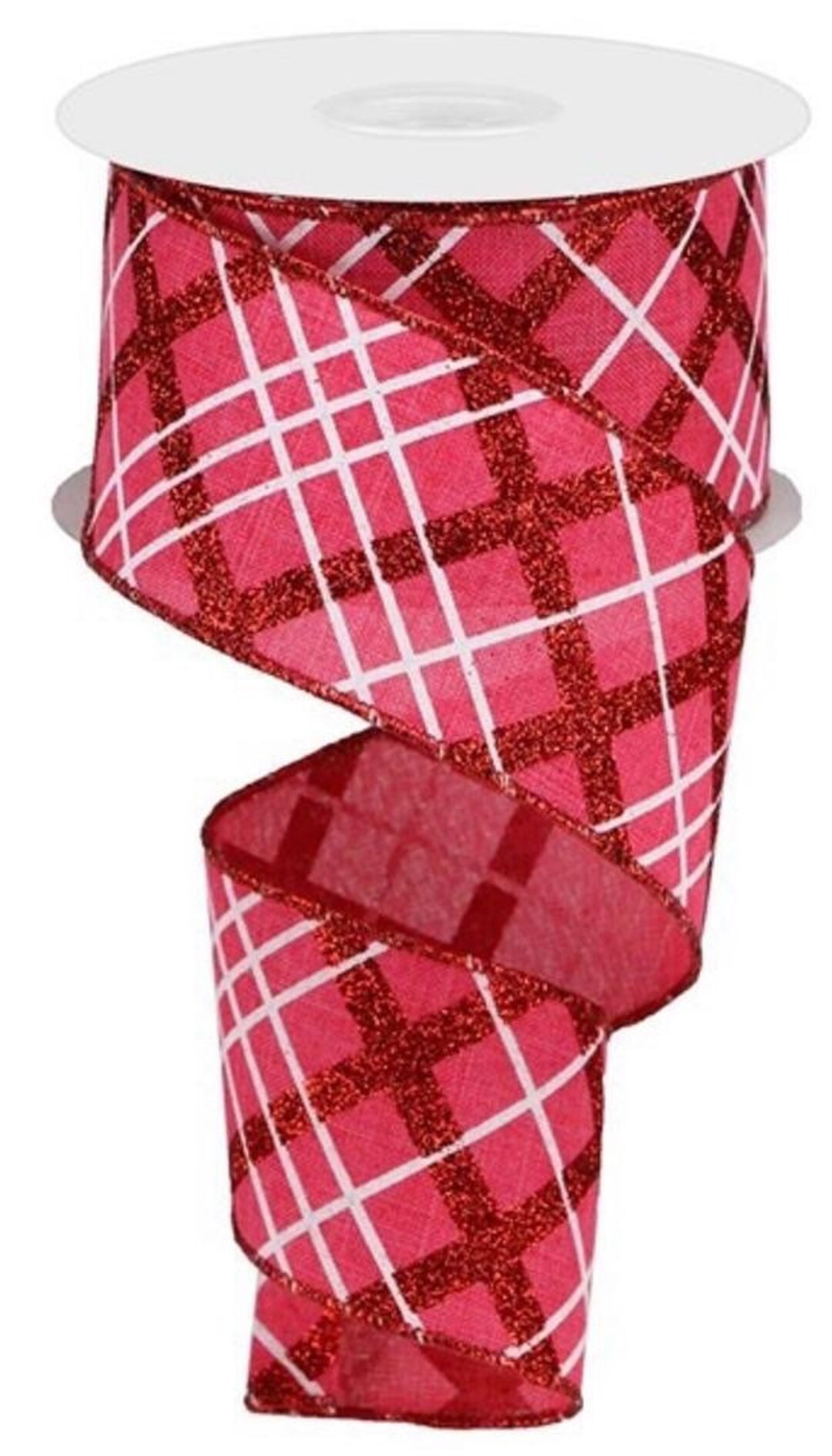 Pink Plaid Pattern Ribbon Pink Ribbon, Pink Plaid Ribbon, Glitter Ribbon, Burlap Ribbon, Wired ...