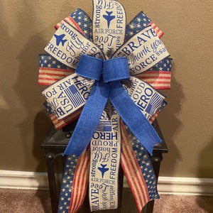 Patriotic Bow, Air Force Bow, Military Bow, USA Bow, Camo Bow, American Flag Bow, Wreath Bow, Lantern Bow, Basket Bow