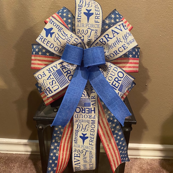 Patriotic Bow, Air Force Bow, Military Bow, USA Bow, Camo Bow, American Flag Bow, Wreath Bow, Lantern Bow, Basket Bow