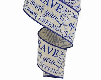 Navy Ribbon, Blue Navy Ribbon, Military Ribbon, Burlap Ribbon, Patriotic Ribbon, 2 1/2" Wired Ribbon, 10 Yard Roll