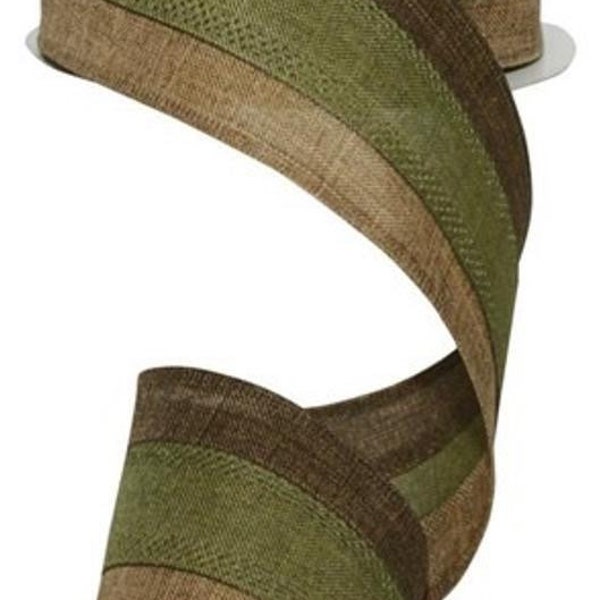 Green Stripe Ribbon, Brown Stripe Ribbon, Royal Burlap Ribbon, Wired Ribbon, 2 1/2" Wired Ribbon, 10 Yard Roll