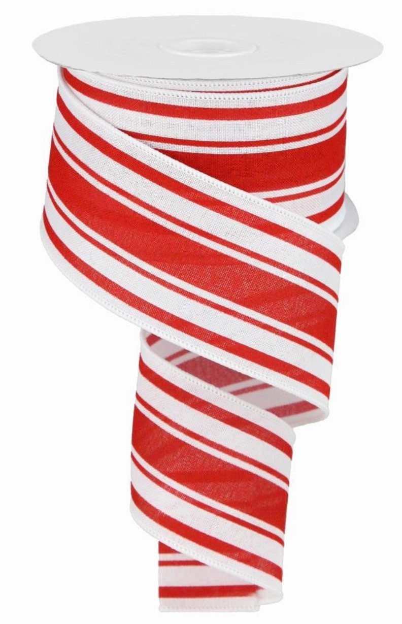 Red Glitter Polka Dot on Grey Wired Ribbon, Grey and White Stripe Ribbon,  Christmas Wired Ribbon, 2.5 X 10 Yards Ribbon, Christmas, Gray 