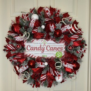 Christmas Wreath, Candy Cane Christmas Wreath, Christmas Pine Wreath, Red and White Stripe Christmas Wreath