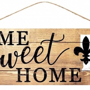 Inicio Dulce home signo, letrero de Luisiana, signo de Fleur de Lis, signo de corona, signo rústico