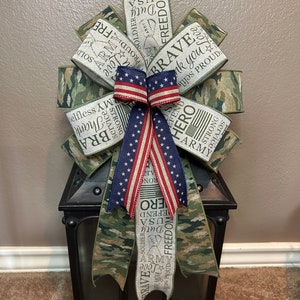 Patriotic Bow, Army Bow, Military Bow, USA Bow, Camo Bow, American Flag Bow, Wreath Bow, Lantern Bow, Basket Bow, Forge Lantern Bow