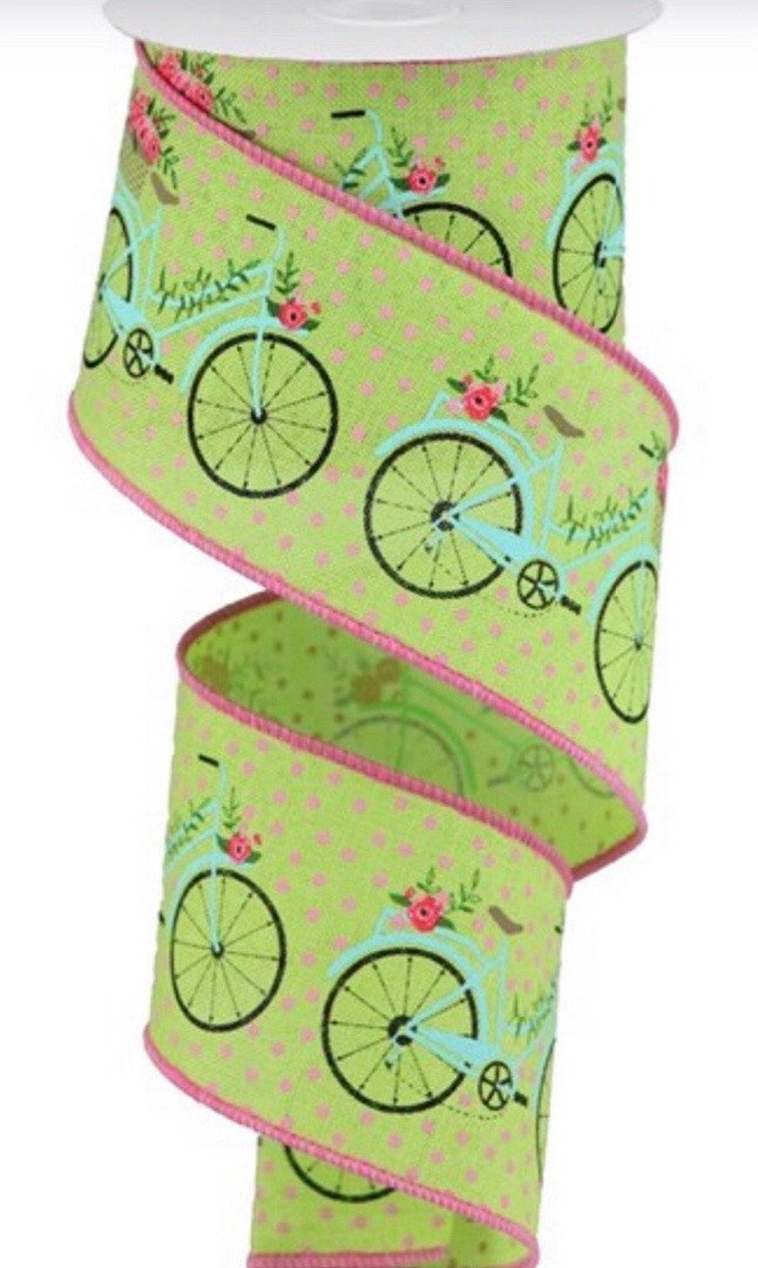 Bike Ribbon, Spring Ribbon, Floral Ribbon, Teal Ribbon, Green Ribbon ...
