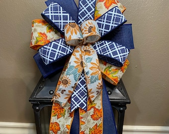 Fall Bow, Thanksgiving Bow, Pumpkin Bow, Orange Bow, Blue Fall Wreath Bow, Fall Lantern Bow, Thanksgiving Wreath Bow, Door Hanger Bow
