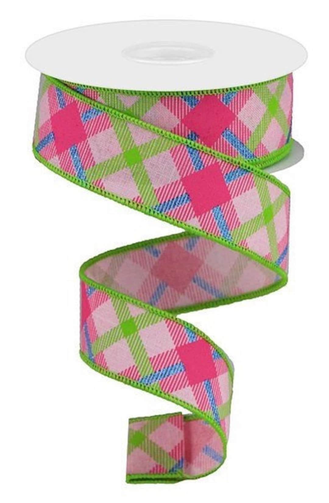 Pink Plaid Pattern Ribbon Pink Ribbon, Pink Glitter Plaid Ribbon, Green Ribbon. Green Glitter ...