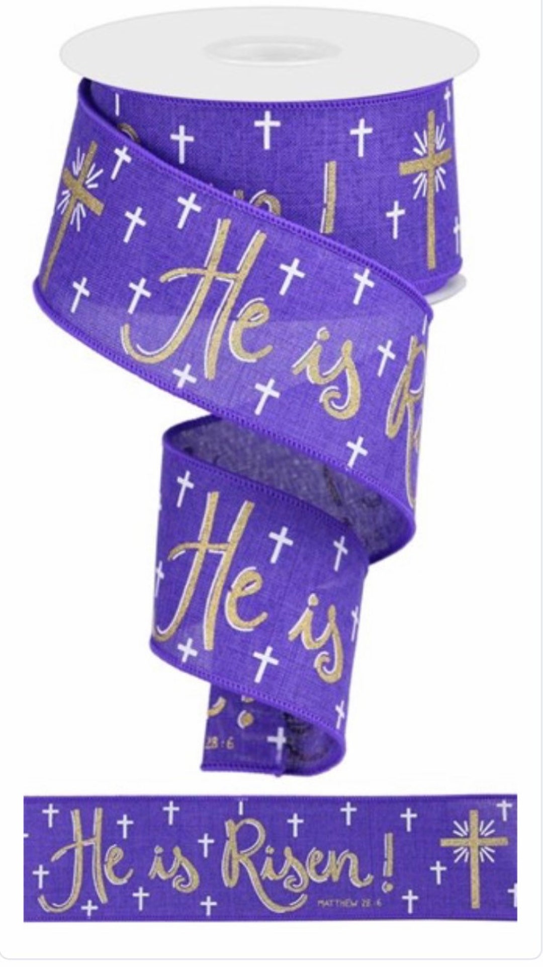 He is Risen Ribbon, Purple Ribbon, Religious Ribbon, Wired Ribbon, 2 1/