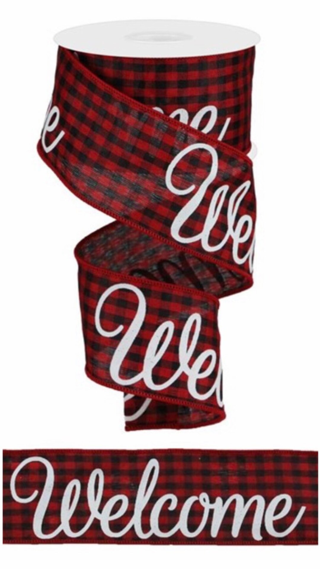 Newcomer Ribbon Red Ribbon, Welcome Ribbon, Red Buffalo Check Royal Burlap Ribbon ...