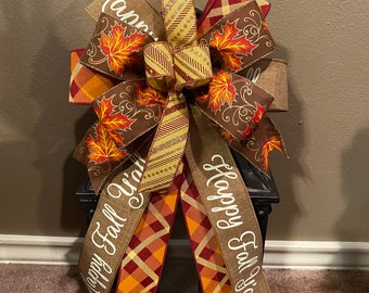 Fall Bow, Happy Fall Y’all Bow, Pumpkin Bow, Leaf Bow, Orange Bow, Fall Lantern Bow, Fall Wreath Bow, Door Hanger Bow
