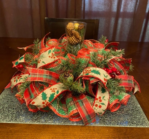 Centerpiece, Traditional Holder, Rustic Small - Etsy Table Christmas Christmas Centerpiece, Wreath Decor, Centerpiece, Candle Centerpiece, Holiday