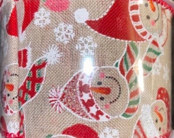 Christmas Ribbon, Snowman Ribbon, Wired Ribbon, 2 1/2", 5 Yard Roll, Christmas Wired Edge Ribbon, Red Ribbon, Burlap Ribbon