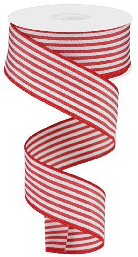 Red Ribbon, White Ribbon, Stripe Ribbon, Red and White Stripe Ribbon, 1  1/2 Wired Ribbon, 10 Yard Roll