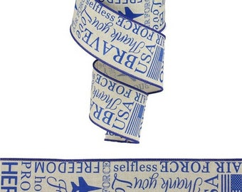 Air Force Ribbon, Blue Air Force Ribbon, Military Ribbon, Patriotic Ribbon, Burlap Ribbon, 2 1/2" Wired Ribbon, 10 Yard Roll