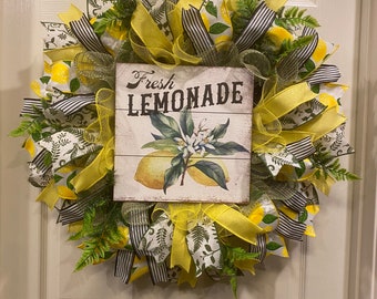 Welcome Wreath, Lemon Wreath, Yellow Wreath, Green Wreath, Summer Wreath, Spring Wreath, Everyday Wreath