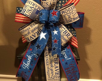 Patriotic Bow, Marines Bow, Military Bow, USA Bow, Welcome Home Bow, Thank You Bow, Wreath Bow, Lantern Bow, Basket Bow