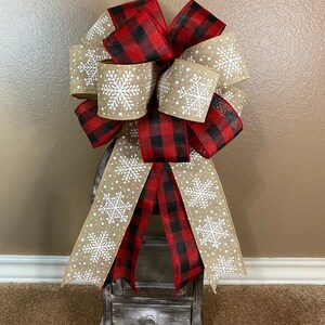 Christmas Bow, Tree Topper Bow, Snowflake Bow, Buffalo Check Bow, Christmas Wreath Bow, Christmas Lantern Bow