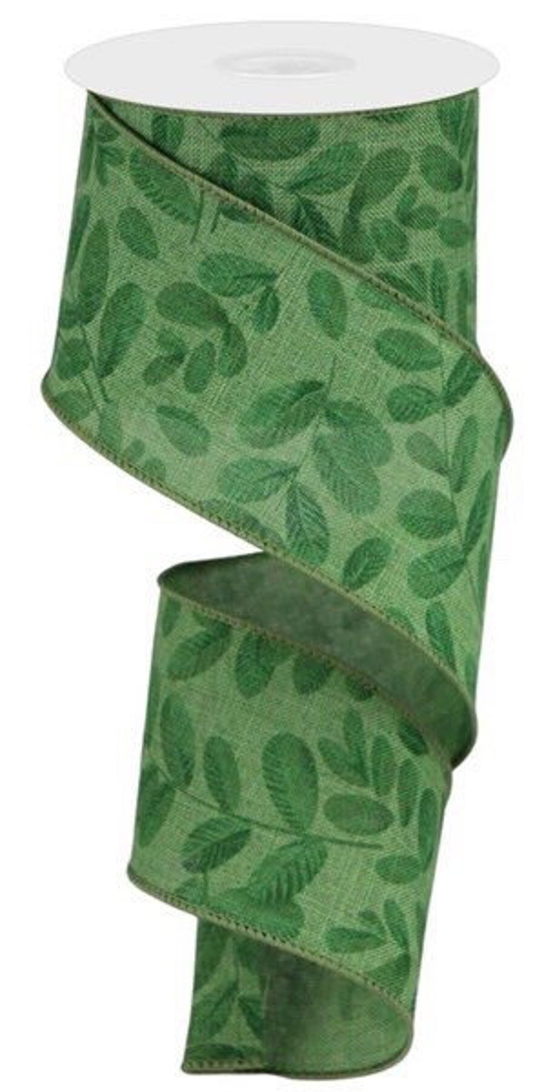 Leaf Pattern Ribbon Green Ribbon, Greenery Ribbon, Leaf Ribbon, Bold Leaf Ribbon, Burlap ...