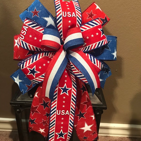Patriotic Bow, USA Bow, 4th of July Bow, Wreath Bow, Lantern Bow, Patriotic Wreath Bow, USA Wreath Bow, Basket Bow