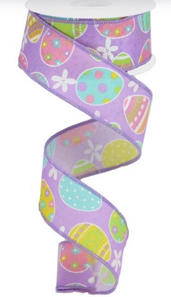 Easter Ribbon, Easter Egg Ribbon, Purple Easter Egg Ribbon, Purple Ribbon,  1.5 Wire Edge Ribbon, 10 Yard Roll, RGA165673 