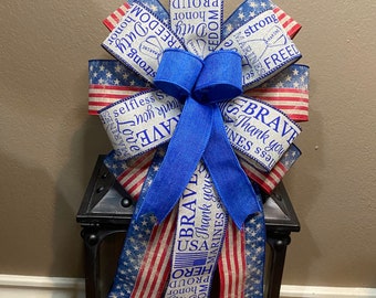 Patriotic Bow, Marines Bow, Military Bow, USA Bow, Memorial Day Bow, American Flag Bow, Wreath Bow, Lantern Bow, Basket Bow