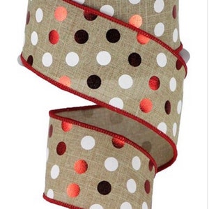 Christmas Ribbon, Christmas Polka Dot Ribbon, 2.5&quot; Wired Edge Ribbon, 10 yard roll, Red and White Polka Dot Ribbon, Burlap Ribbon, RGA139001