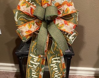 Fall Bow, Thanksgiving Bow, Thankful Bow, Pumpkin Bow, Fall Wreath Bow, Fall Lantern Bow, Thanksgiving Wreath Bow, Door Hanger Bow