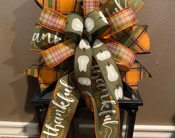 Fall Bow, Thanksgiving Bow, Thankful Bow, Pumpkin Bow, Fall Wreath Bow, Fall Lantern Bow, Thanksgiving Wreath Bow, Door Hanger Bow