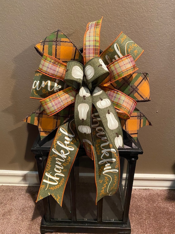 Fall Bow, Thanksgiving Bow, Thankful Bow, Pumpkin Bow, Fall Wreath Bow, Fall Lantern Bow, Thanksgiving Wreath Bow, Door Hanger Bow