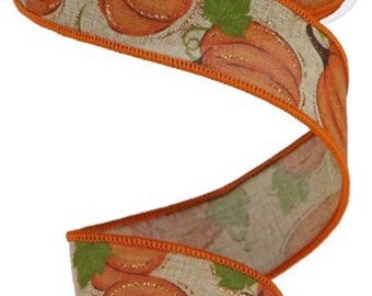 Pumpkin Ribbon, Brown Ribbon, Fall Ribbon, Burlap Ribbon, 1 1/2" Wired Ribbon, 10 Yard Roll, RGA147301