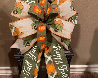 Fall Bow, Happy Fall Y’all Bow, Pumpkin Bow, Vintage Truck Bow, Green Bow, Fall Lantern Bow, Fall Wreath Bow, Door Hanger Bow