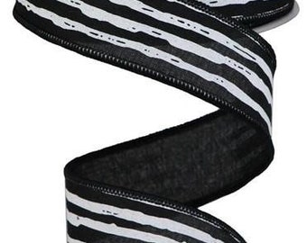 Black Ribbon, Black Stripe Ribbon, White Stripe Ribbon, Halloween Ribbon, Royal Burlap Ribbon, Wired Ribbon, 1 1/2", 10 Yard Roll