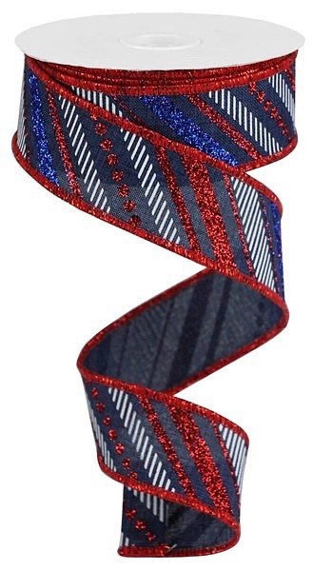 Patriotic Ribbon, Red White and Blue Ribbon, Metallic Stripe Ribbon