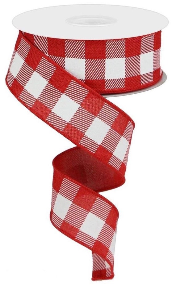 Wired Red Gingham Ribbon, Red White Gingham Check Ribbon for Wreaths and  Bows 2.5 X 10 YARD ROLL 