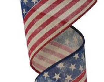 Patriotic Ribbon, American Flag Ribbon, Star and Stripes  Ribbon, USA Ribbon, 2.5" Wired Ribbon, 10 Yard Roll, RG1916A7