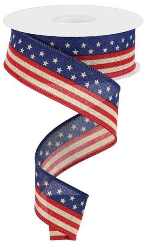 7 Red stripes ribbon.USA flag ribbon Patriotic ribbon.Stars ribbon.Usa