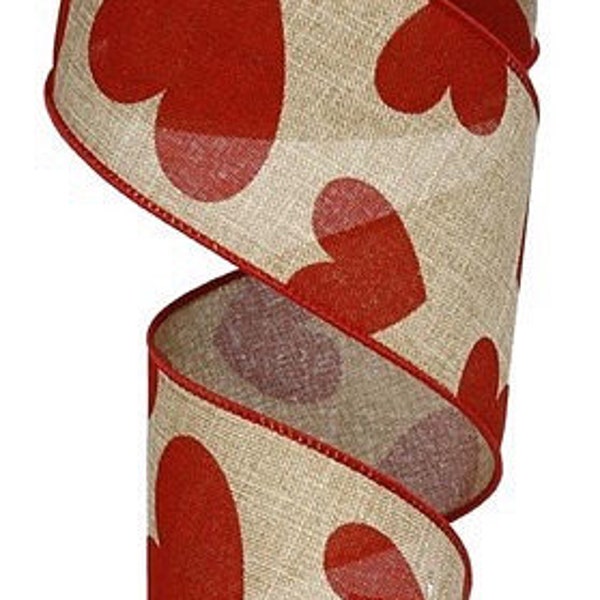 Heart Ribbon, Valentine's Day Ribbon, Burlap Ribbon, Red Ribbon, 2.5" Wired Ribbon, 10 Yard Roll, RG0121354