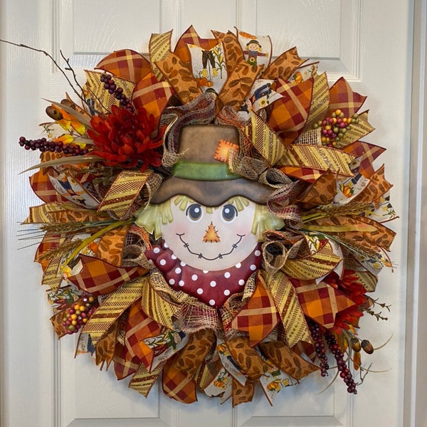 Scarecrow Wreath, Fall Wreath, Fall Wreath for front door, Thanksgiving Wreath for front door, Welcome Wreath. Autumn Wreath