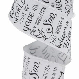 John 3:16 Ribbon, Burlap Ribbon, Wired Ribbon, 2 1/2" Wired Ribbon, 10 Yard Roll