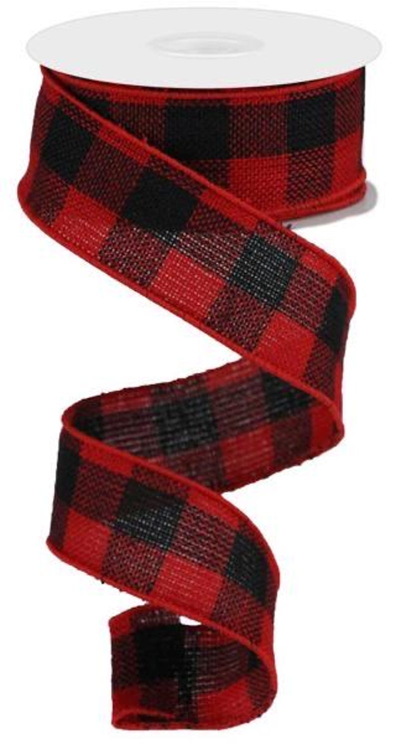 Buffalo Check Ribbon, Christmas Ribbon, Red Plaid Ribbon, Black Plaid ...