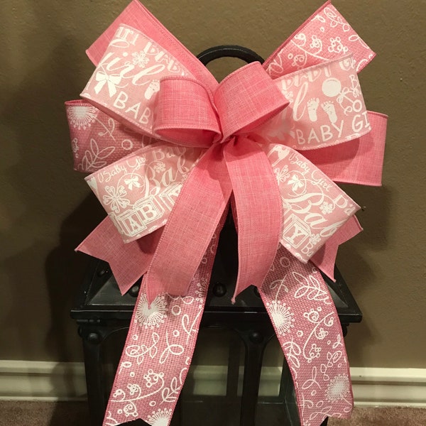 Baby Bow, Pink Baby Bow, Baby Girl Bow, Baby Lantern Bow, Pink Wreath Bow, Basket Bow, Baby Door Bow, Baby Shower Bow