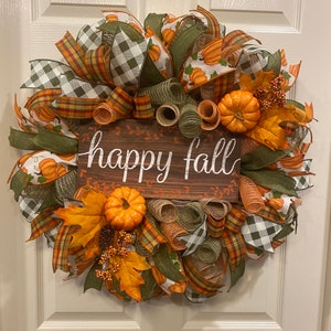 Fall Wreath, Pumpkin Wreath. Happy Fall Wreath, Thanksgiving Wreath, front door wreath