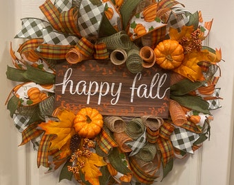 Fall Wreath, Pumpkin Wreath. Happy Fall Wreath, Thanksgiving Wreath, front door wreath